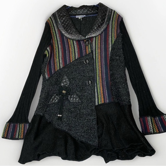 Liquid by Sioni Cardigan Black Long Wool Mohair Boho Sweater Sz XL Whimsigoth - Picture 1 of 9
